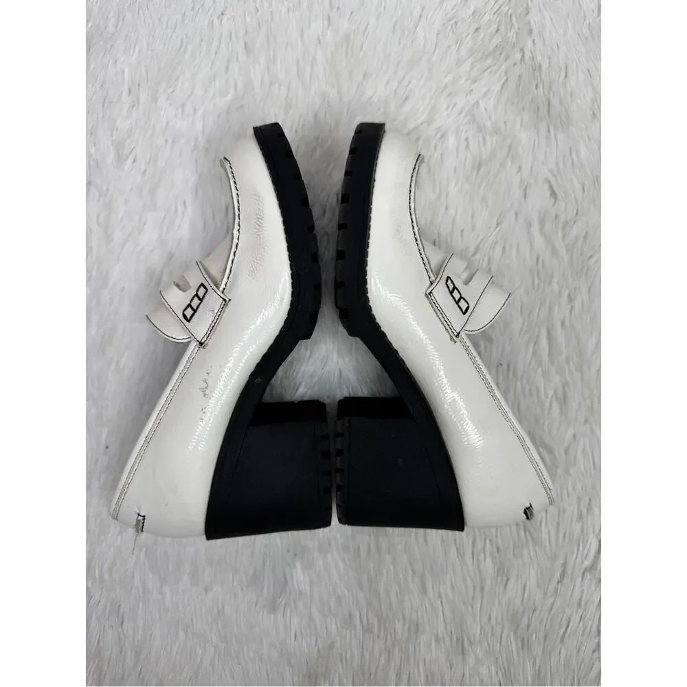 DIRTY LAUNDRY / Lita white patent leather chunky heeled loafers / 8